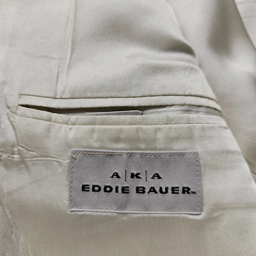 AKA Eddie Bauer Mens 38R Linen Blazer Tan Oatmeal 2 Button Sport Coat Regular